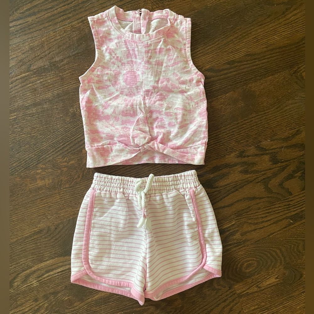 Cute Pink and White Shorts and Tank Top Set